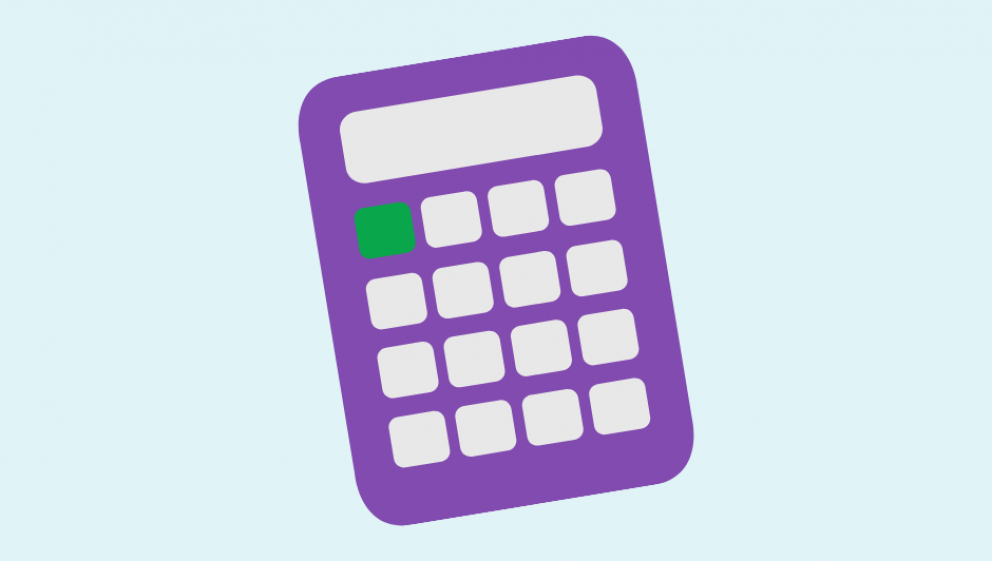 Purple calculator against blue background